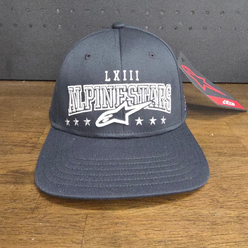 Alpinestars Hat Mens L/XL Black Embroidered Spellout A-Flex Flat Brim Cap NWT